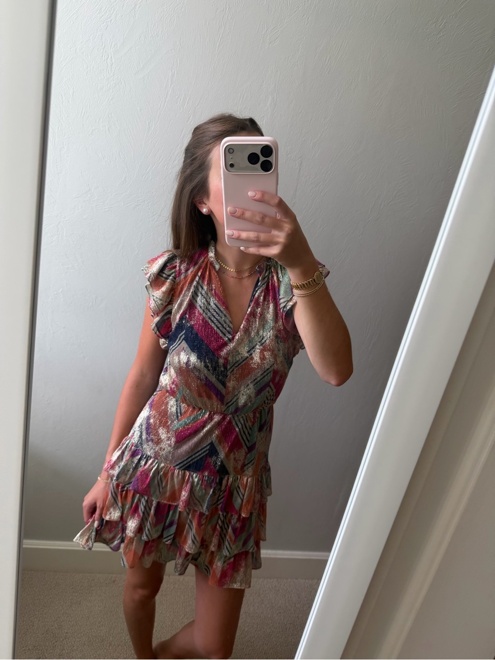 Willa Story Metallic Striped Ruffle Dress - Multicolor
